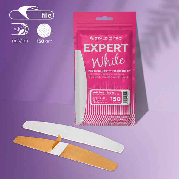 STALEKS Disposable white files for crescent nail file on a soft foam layer EXPERT 40