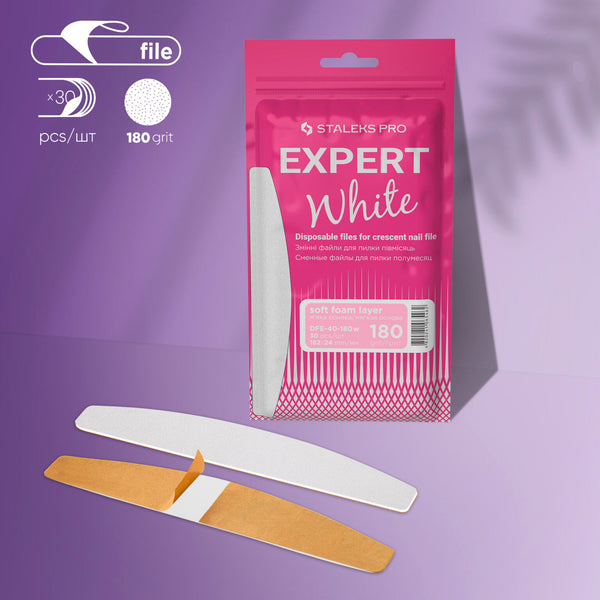 STALEKS Disposable white files for crescent nail file on a soft foam layer EXPERT 40